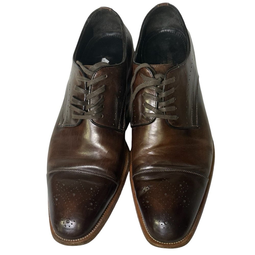 Johnston & Murphy Italy Dark Brown Cap Toe Oxford Lace Up Dress Shoes Mens 10